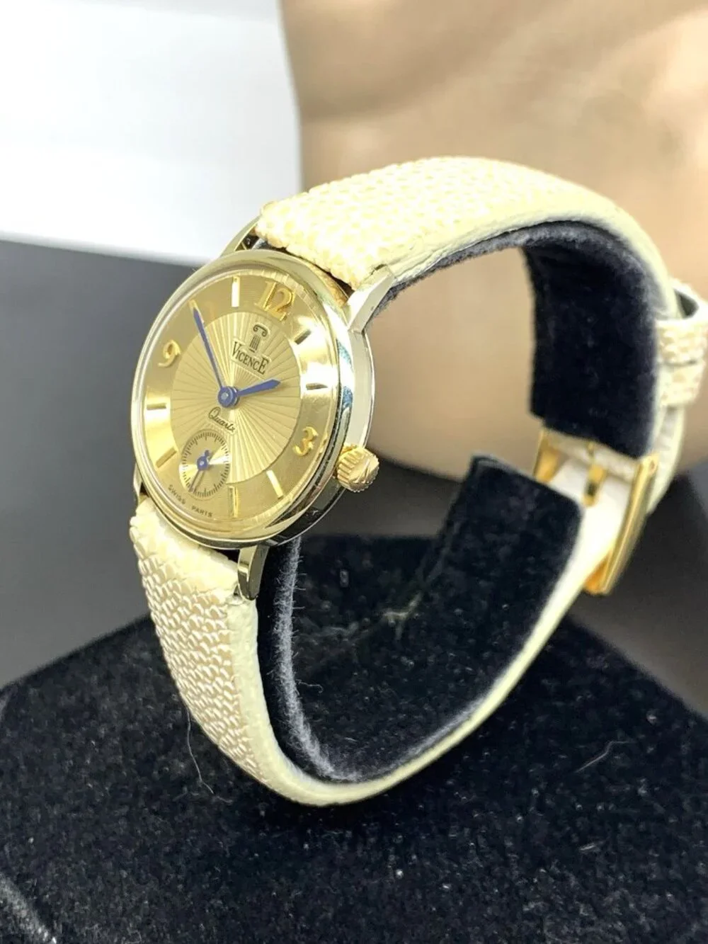 Vicence Women's Watch Swiss Quartz 14K Yellow Gold Case Leather Strap 26mm